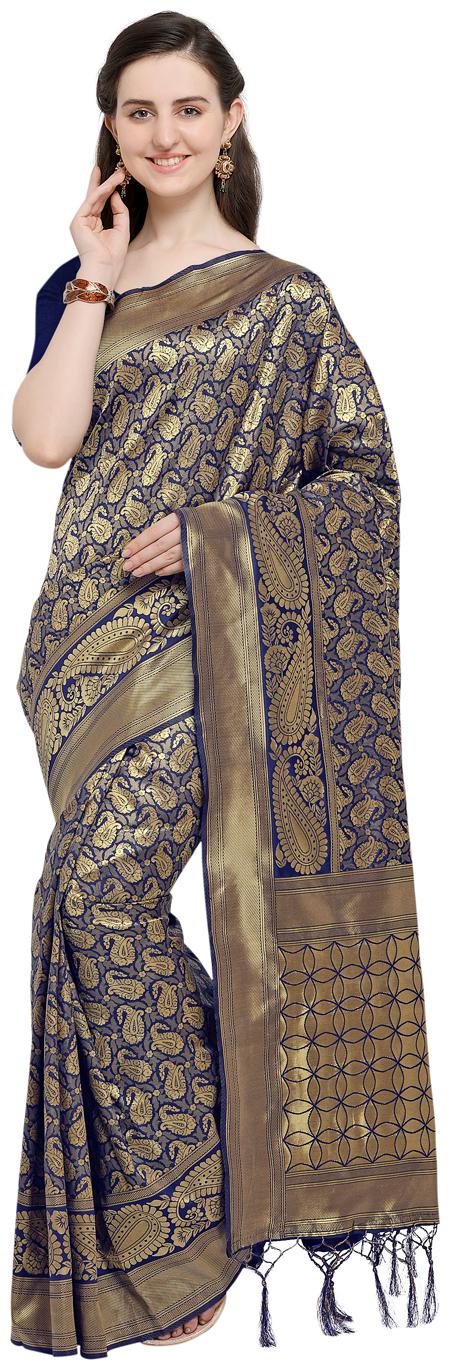 

Saree Swarg Blue Silk Blend Saree with Blouse