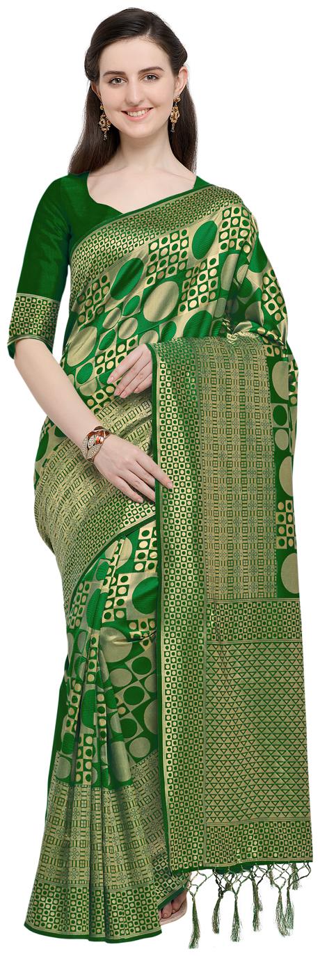 

Saree Swarg Green Silk Blend Saree with Blouse