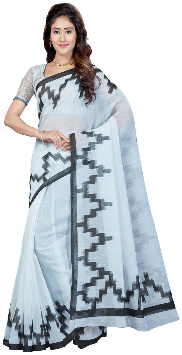 

Saree Swarg White Printed Cotton Saree with Blouse