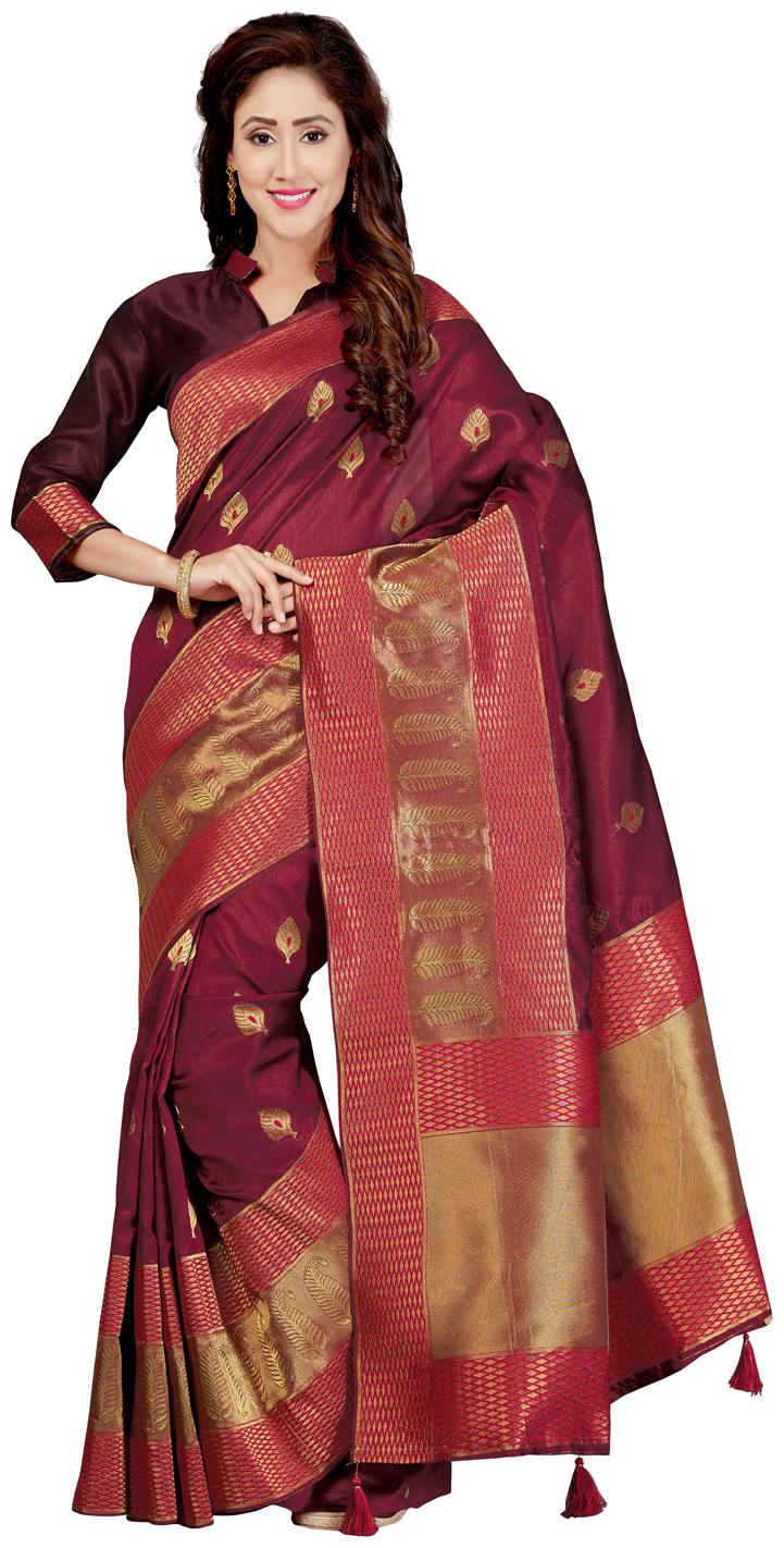 

Saree Swarg Maroon Silk Blend Banarasi Saree