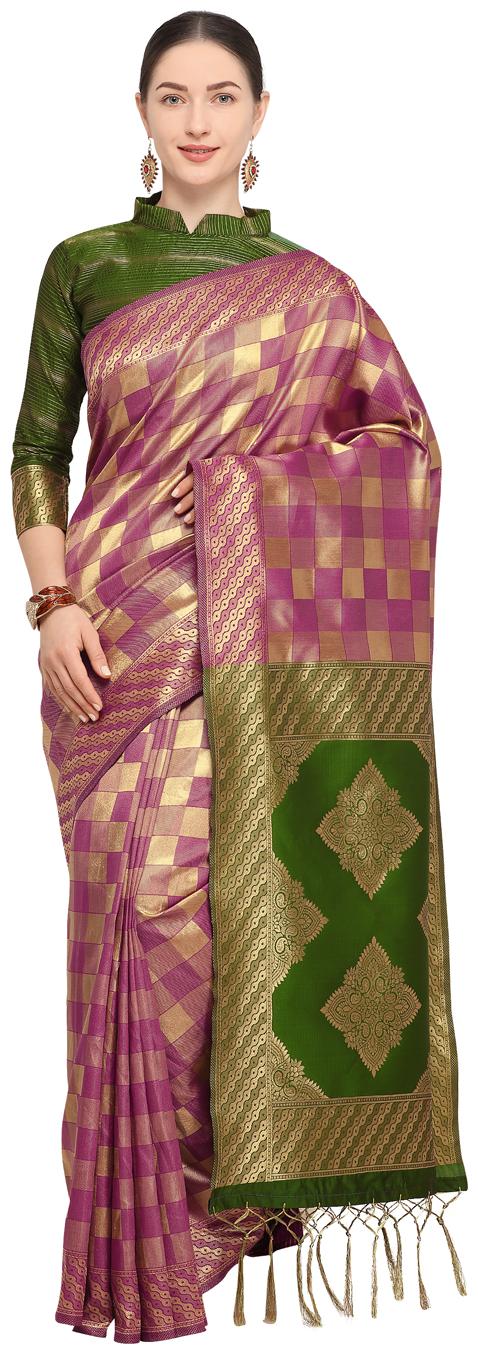 

Saree Swarg Pink Silk Blend Saree with Blouse