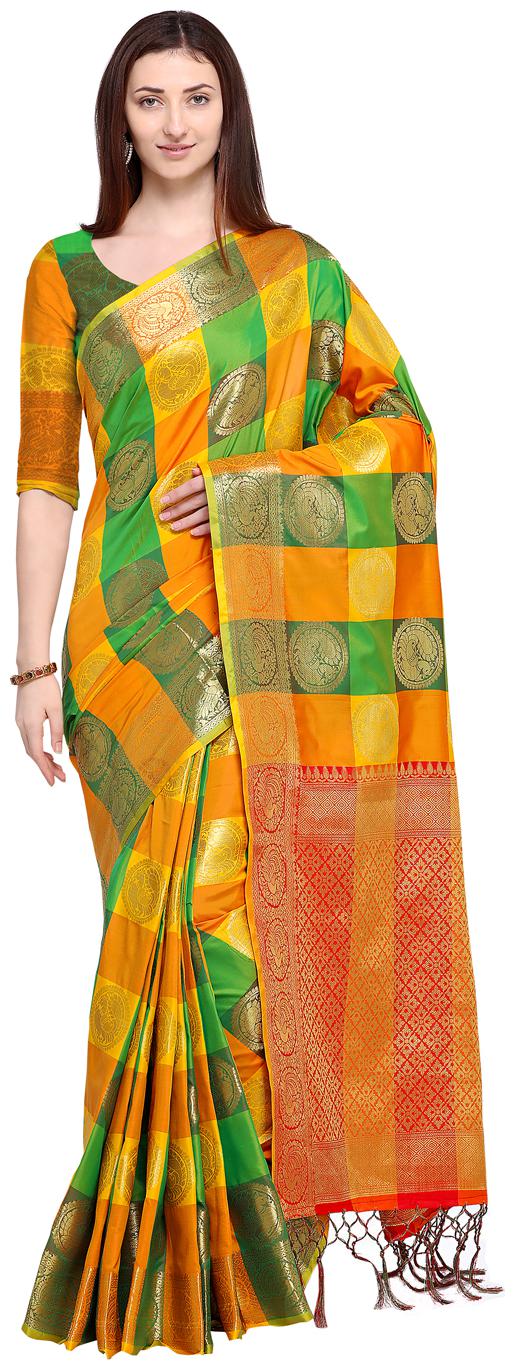 

Saree Swarg Multicoloured Silk Blend Woven Design Banarasi Saree