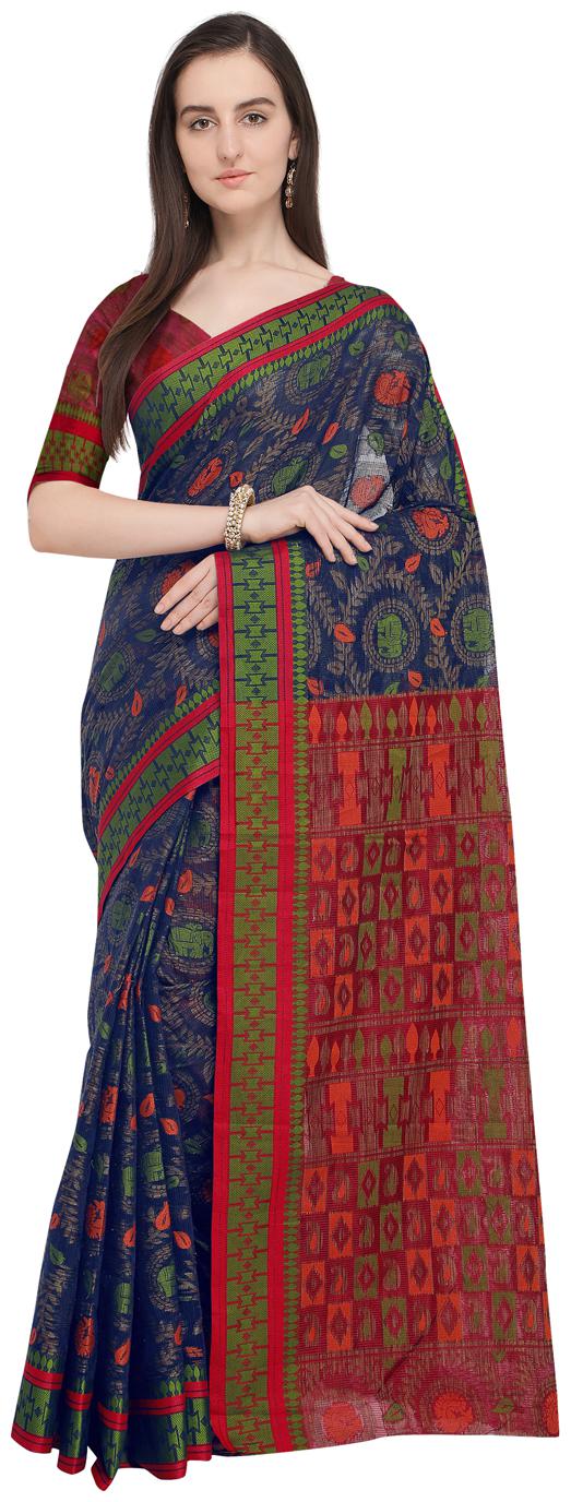 

Saree Swarg Blue Cotton Blend Saree with Blouse