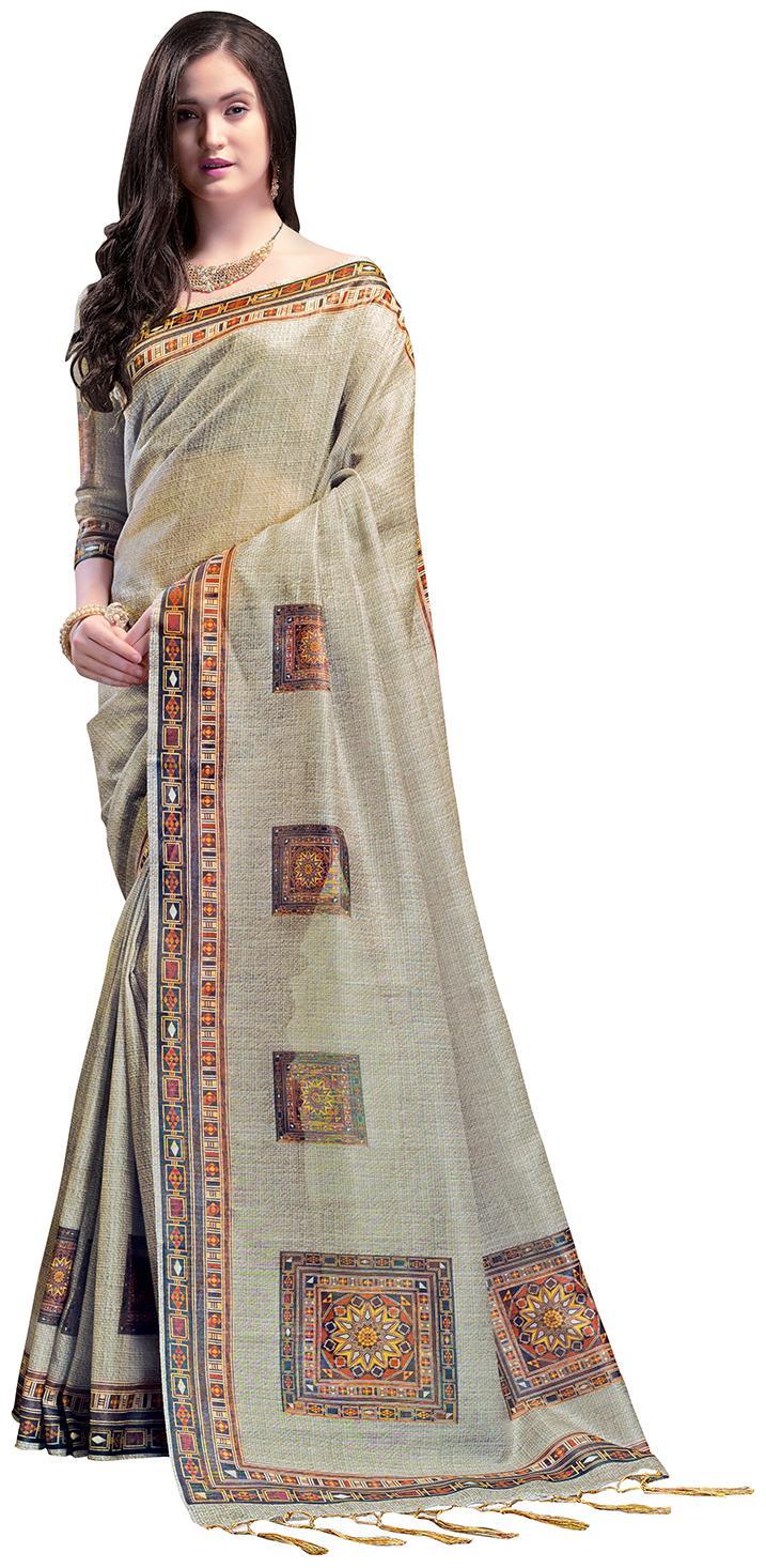 

Sareemall Beige Party Wear Green Shine(Art Silk) Digital Print Saree With Unstitched Blouse