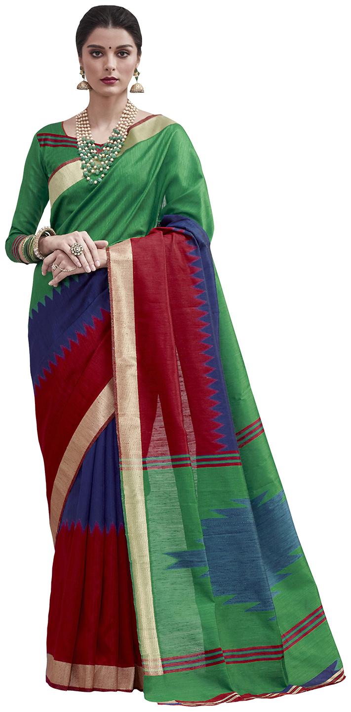 

Sareemall Blue Maroon Festive Wear Nylon silk Solid Saree With Unstitched Blouse