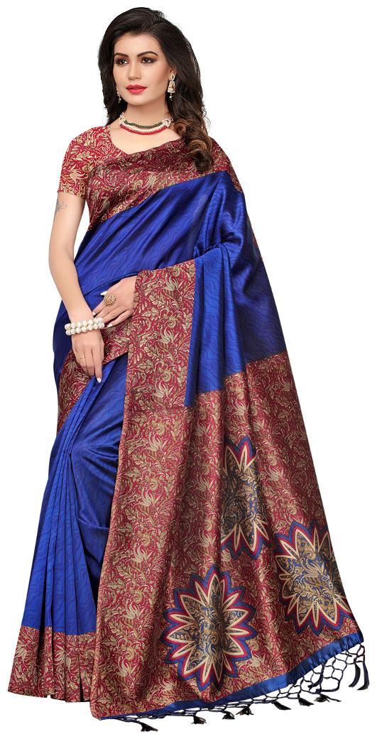 

Sareemall Blue Poly Silk Saree with unstitched Blouse