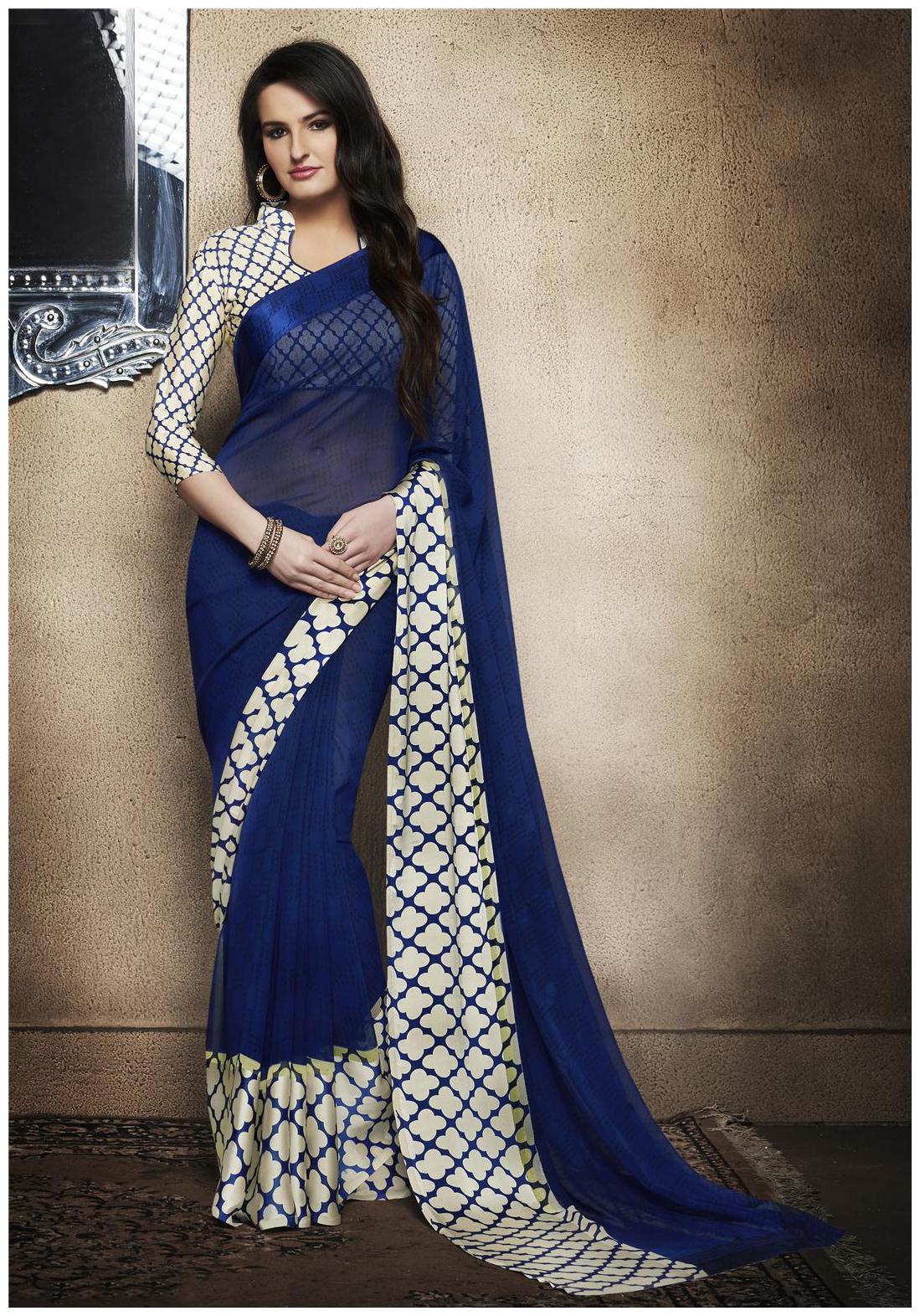 

Saree Mall Blue Solid Universal Designer Saree Without blouse