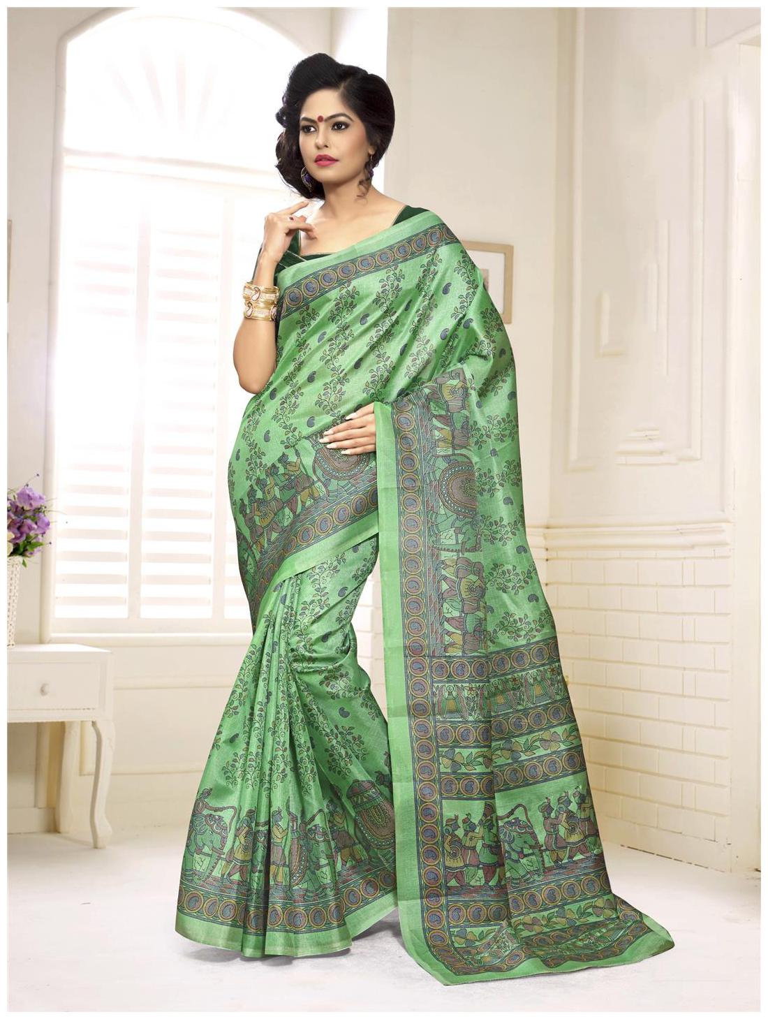 

Sareemall Green Khadi Silk Saree with Unstitched Blouse