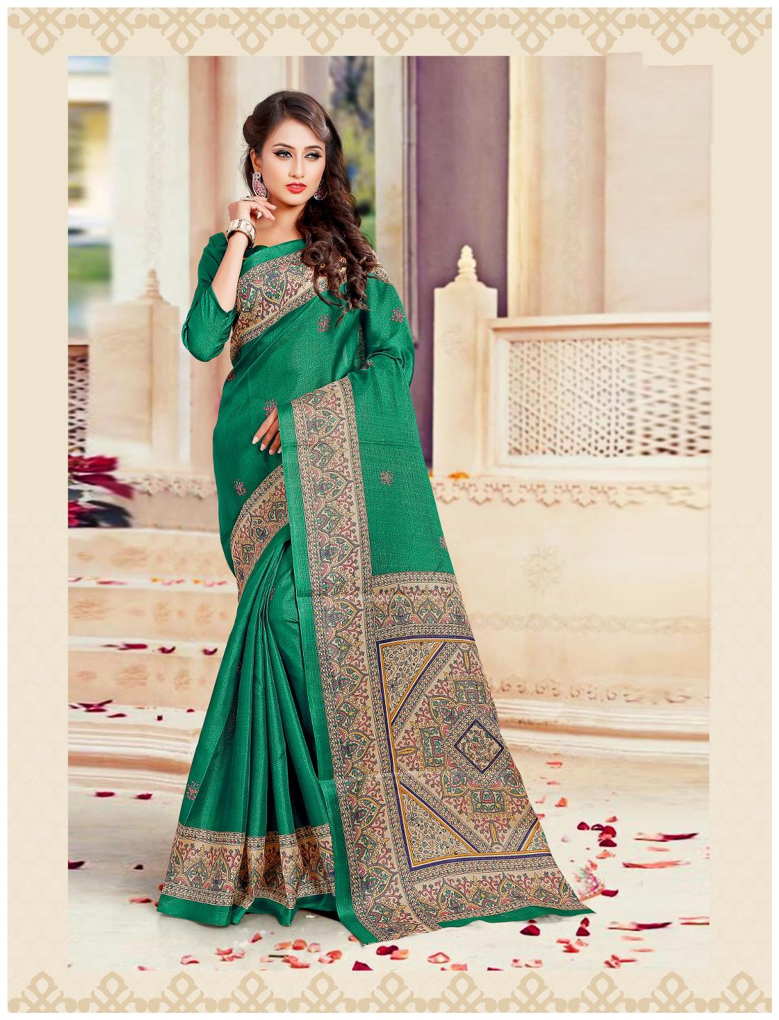 

Sareemall green Casual Khadi Silk Paisley Saree With Unstitched Blouse