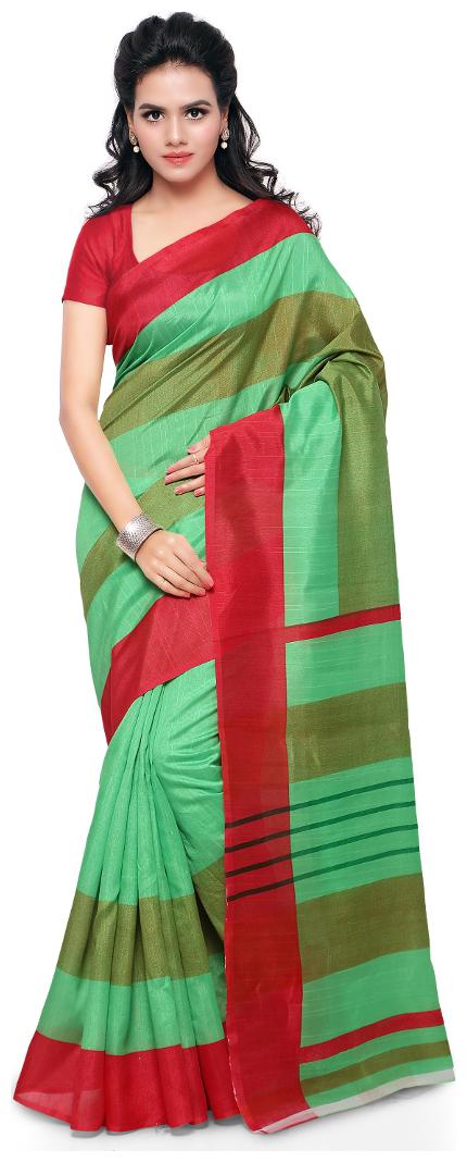 

Sareemall Green Red Bhagalpuri Silk Printed Saree With Unstitched Blouse