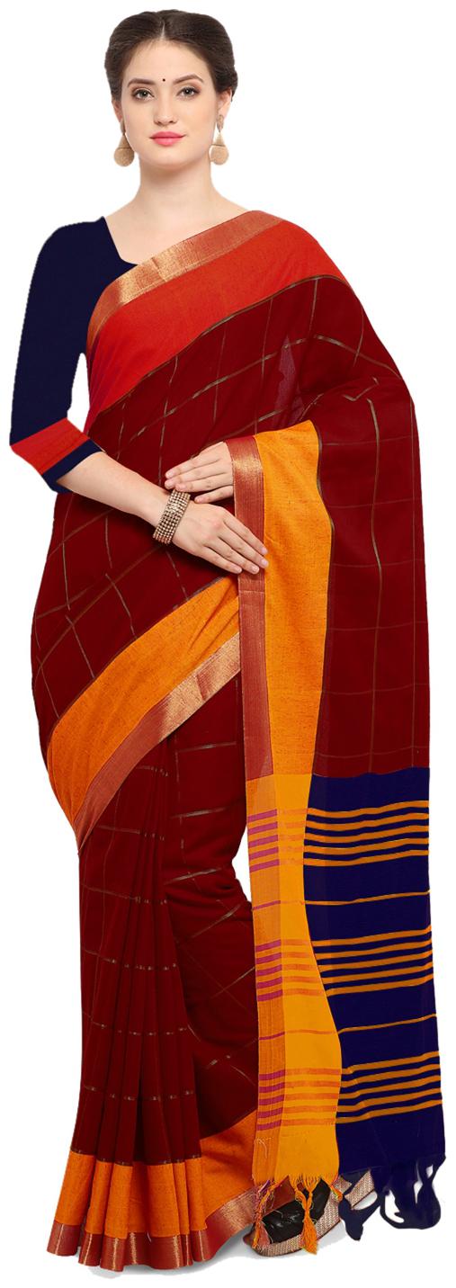 

Saree Mall Maroon Striped Universal Designer Saree With blouse