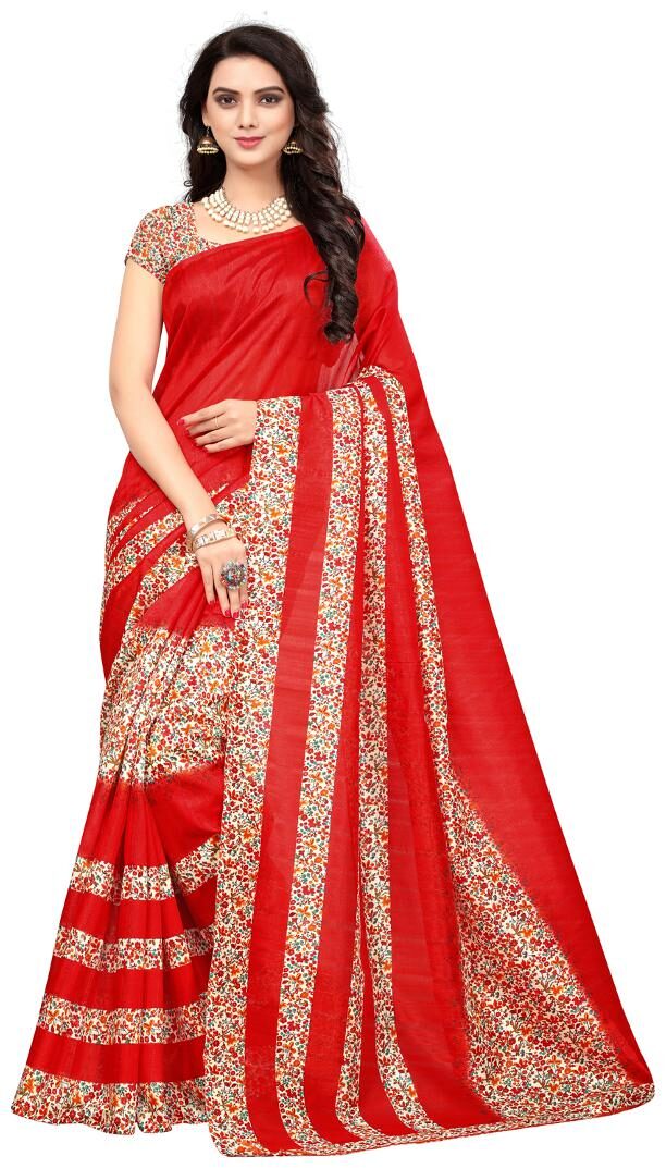 Women Red Art Silk Woven Design Saree With Unstitched Blouse