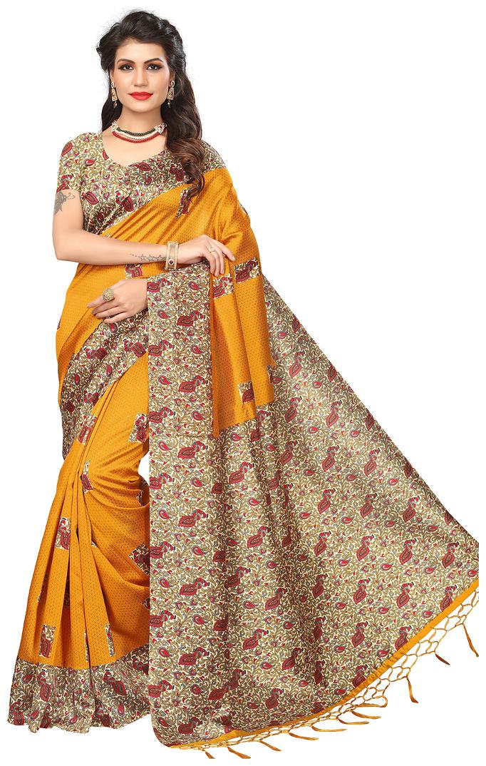 

Sareemall Yellow Poly Silk Saree with unstitched Blouse