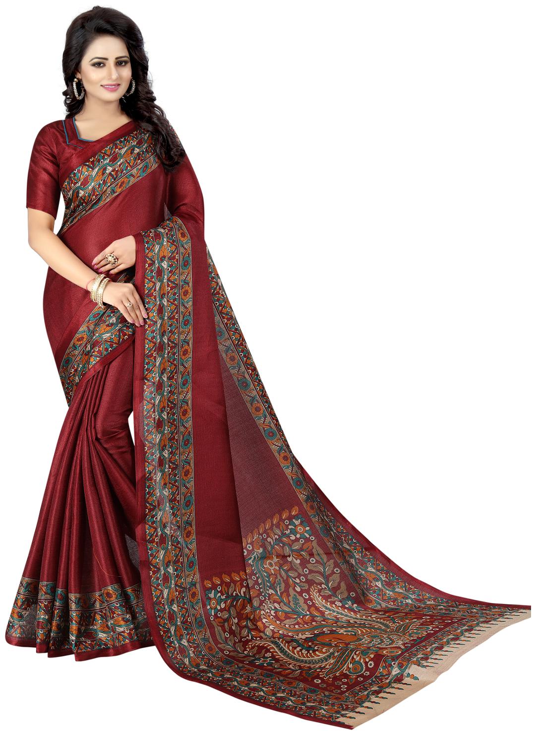 

(Sarees)Women Mode Red Color Art Silk Casual Wear Saree