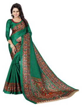 

(Sarees)Women Mode Green Color Art Silk Casual Wear Saree