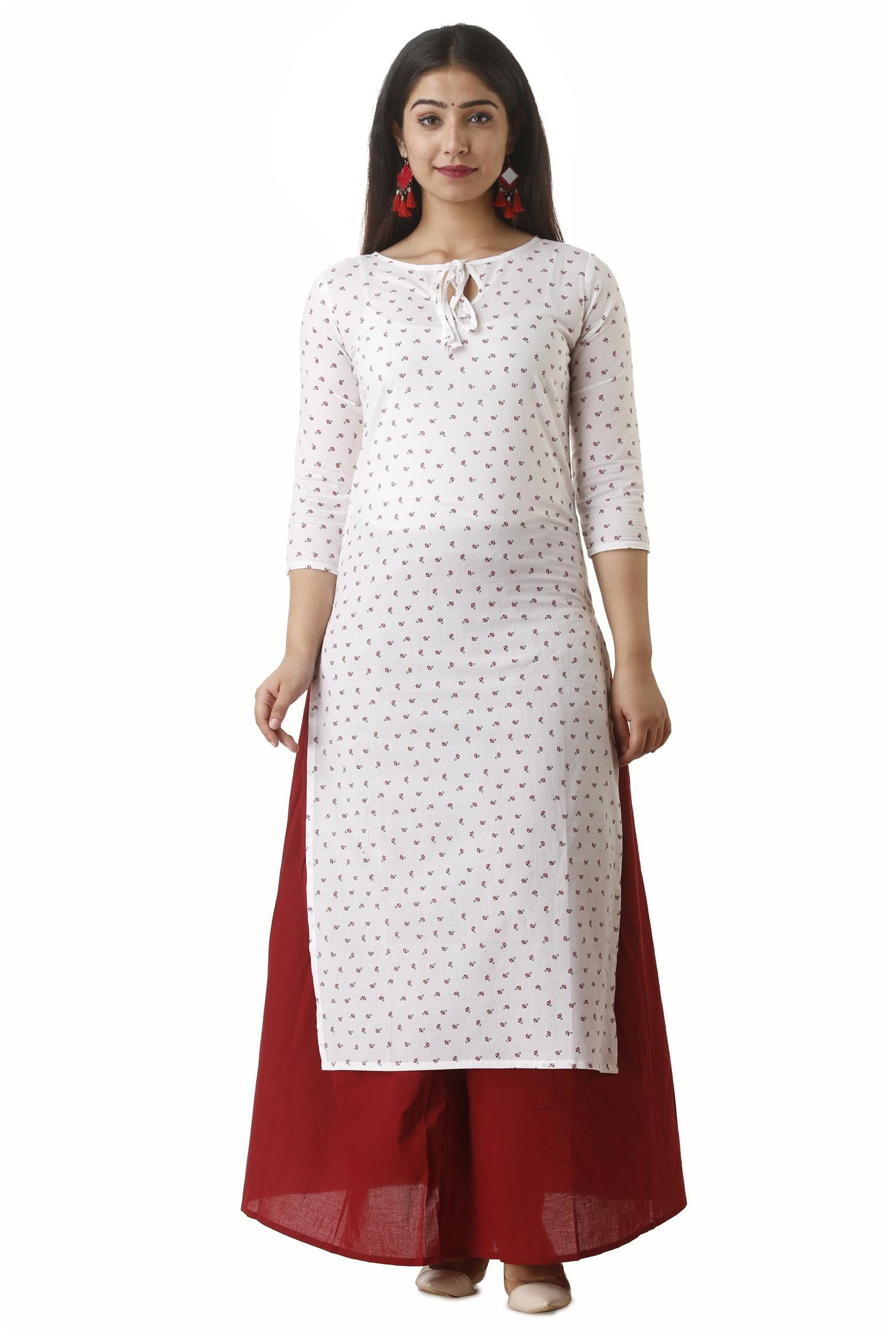 

SASSY CHIRAIYA Women White Printed Straight Kurti With Skirt