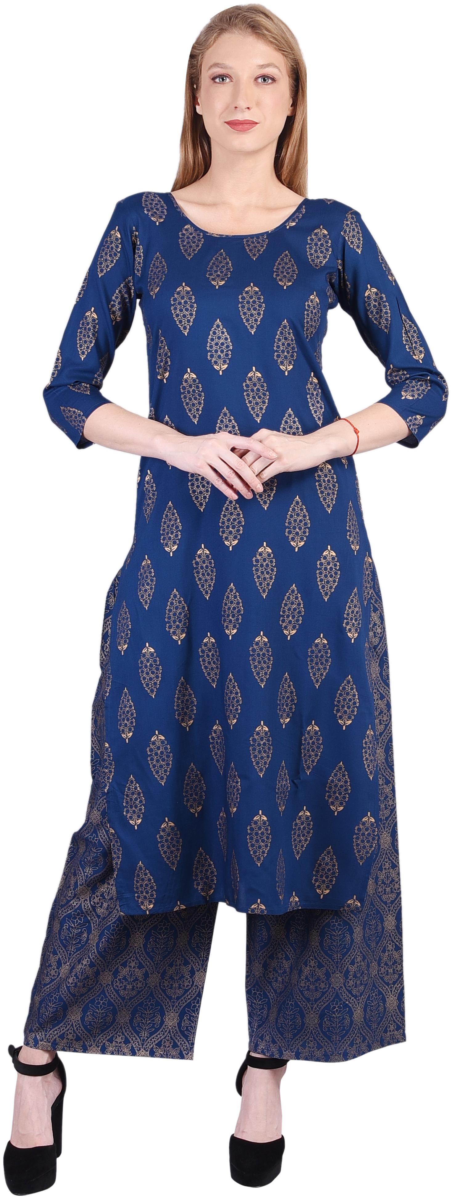 

SASSY CHIRAIYA Women Blue Printed Straight Kurti With Palazzo