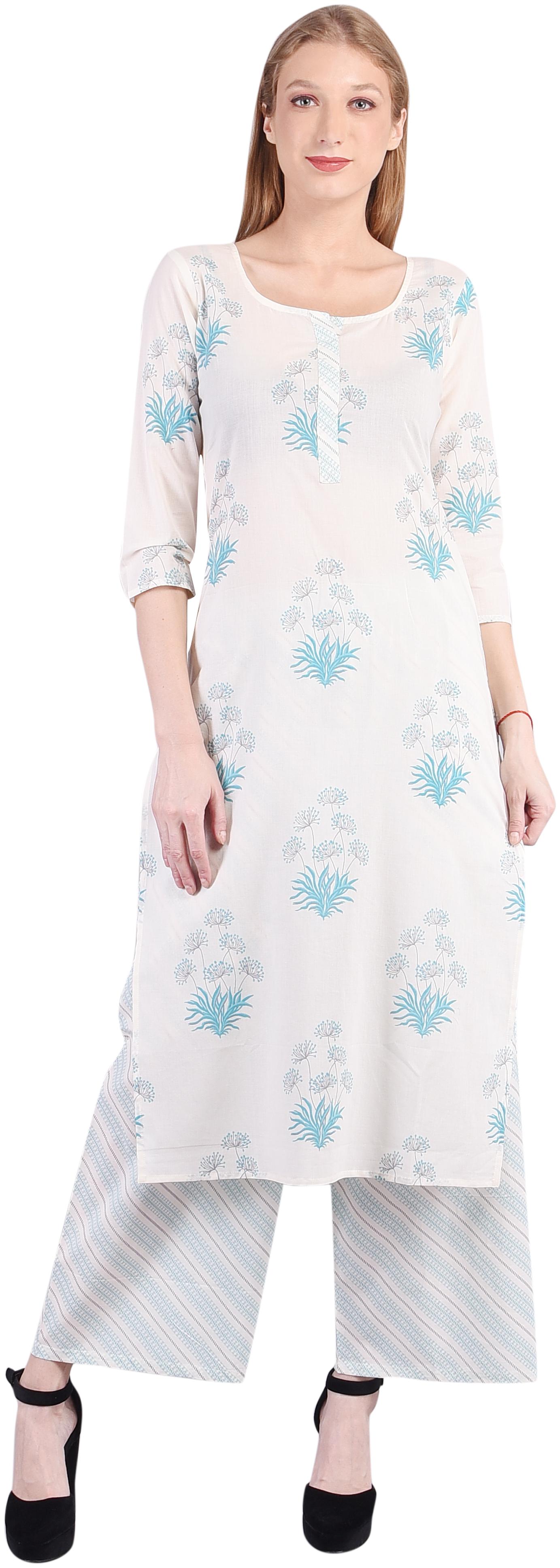 

SASSY CHIRAIYA Women Cream Printed Straight Kurti With Palazzo