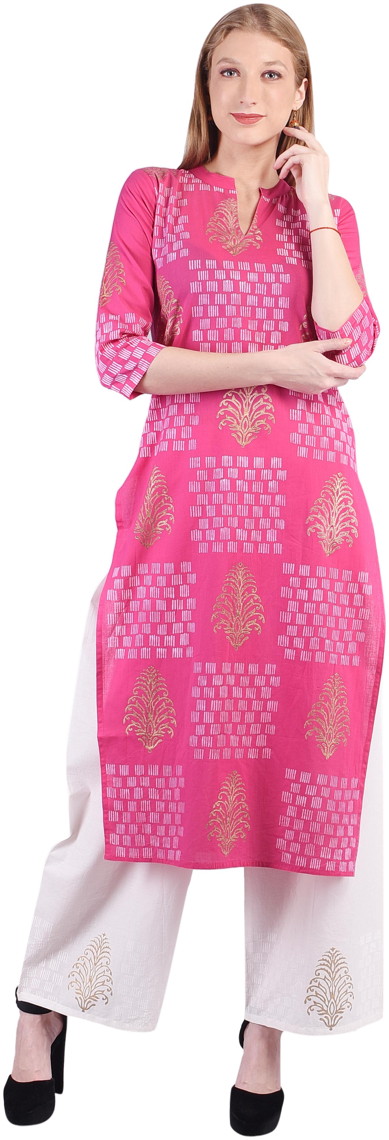 

SASSY CHIRAIYA Women Pink Printed Straight Kurti With Palazzo