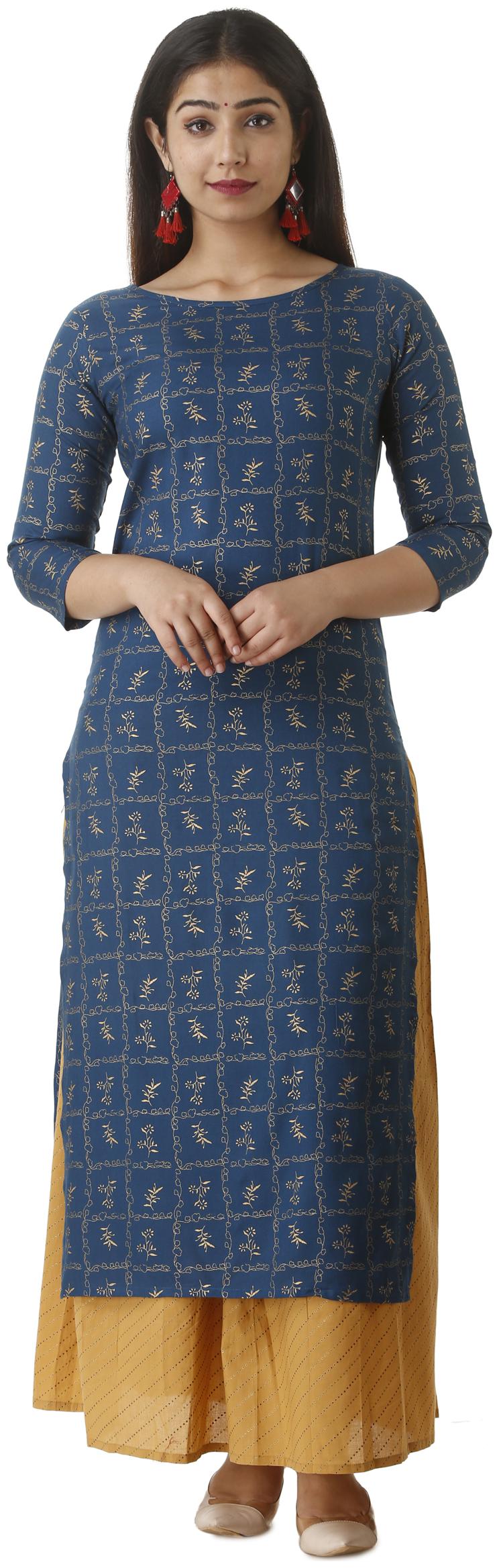 

SASSY CHIRAIYA Women Blue Printed Straight Kurti With Skirt