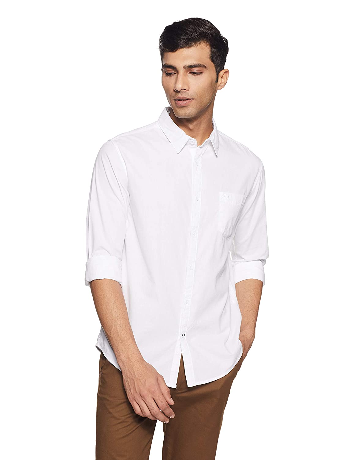 

SATPAL Men White Solid Slim Fit Casual Shirt