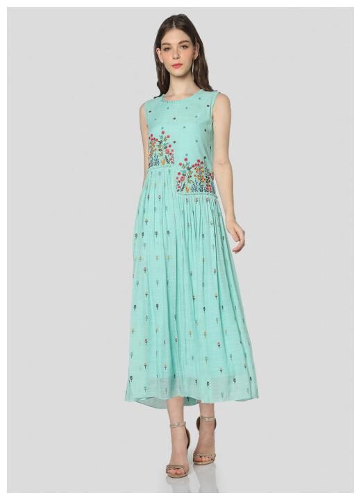 

Satya Fusion Turquoise Embroidered Maxi dress