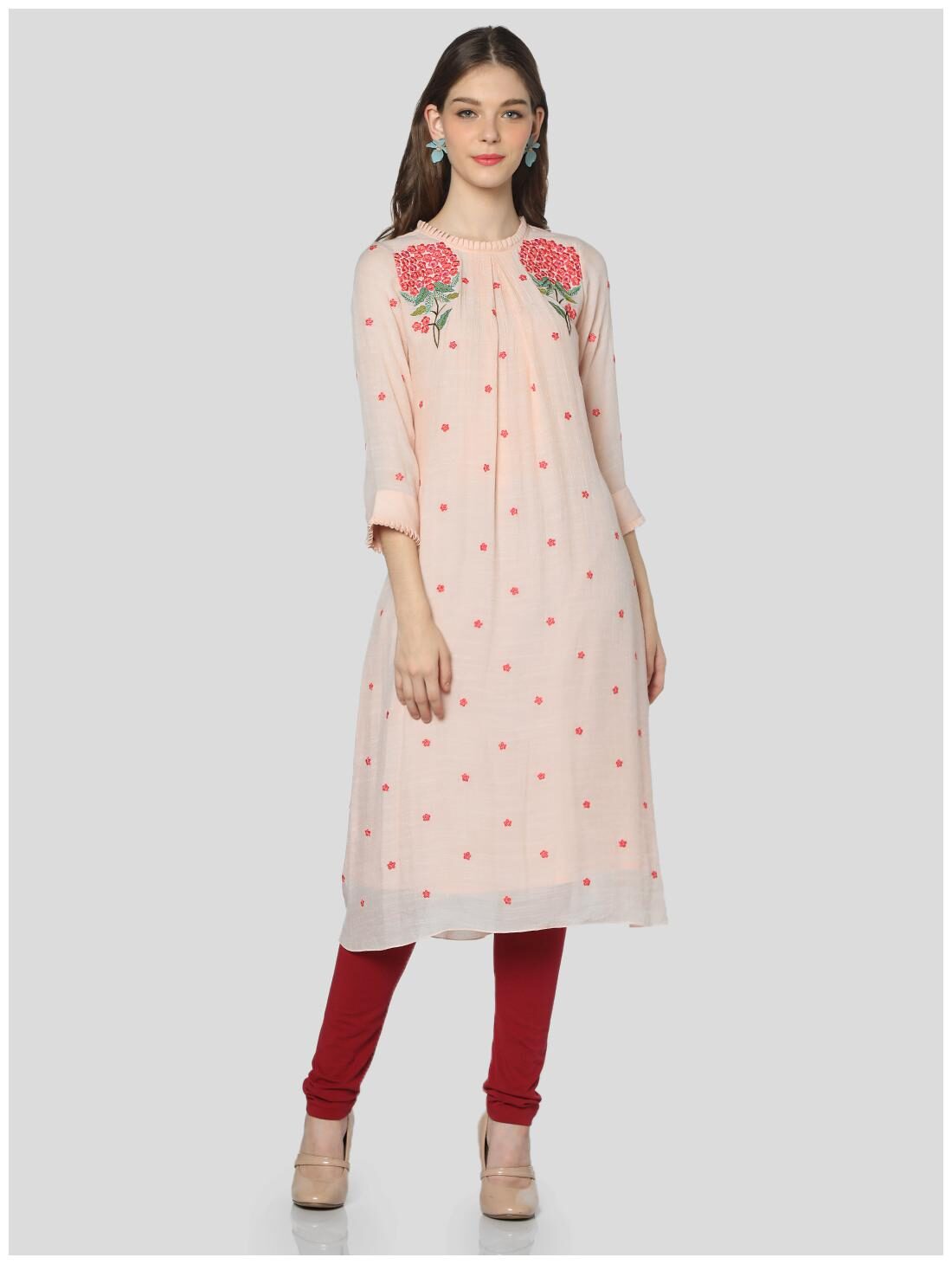 

Satya Fusion Women Pink Embroidered Regular Kurti
