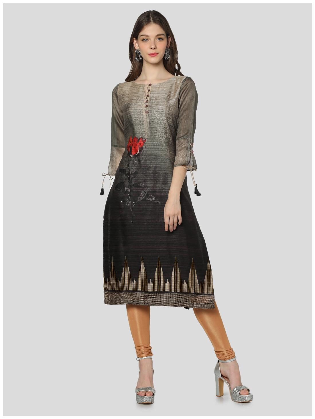 

Satya Women Black Printed Straight Kurti