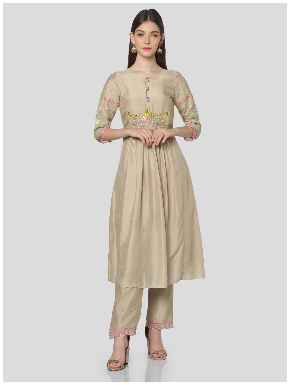 

Satya Women Beige Embroidered Straight Kurta