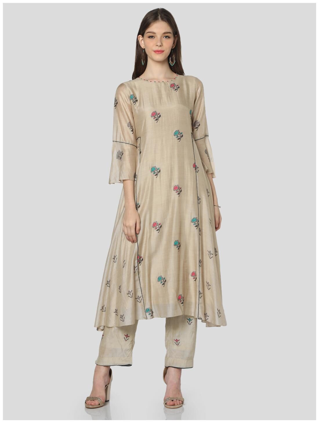 

Satya Women Beige Embroidered Regular Kurta