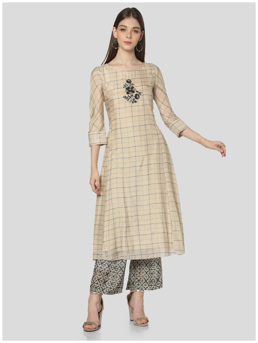 

Satya Women Beige Embroidered Straight Kurta