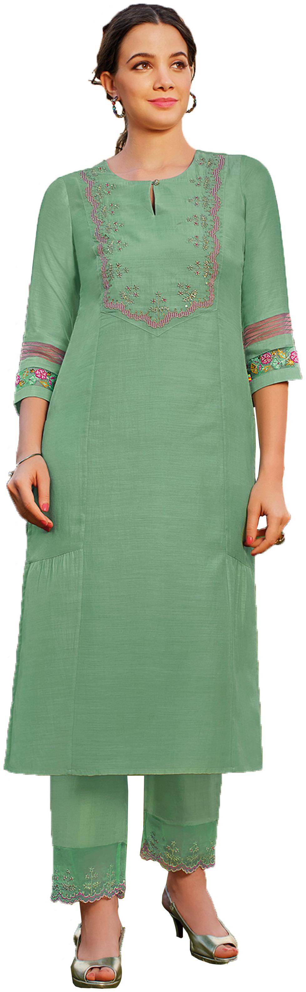 

Satya Women Green Embroidered Straight Kurta
