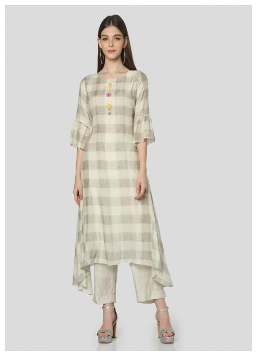 

Satya Women Grey Checkered Straight Kurta