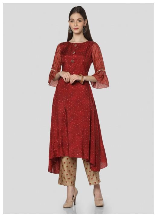 

Satya Women Maroon Polka Dots Regular Kurta