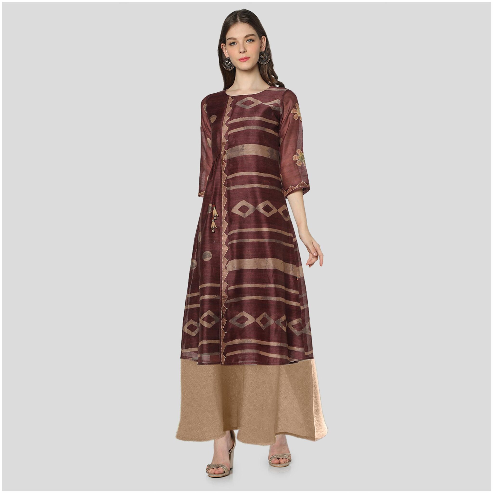 

Satya Women Wine Striped Regular Kurti