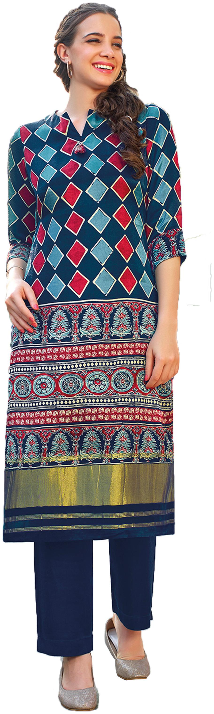 

Satya Women Blue Printed Straight Kurti