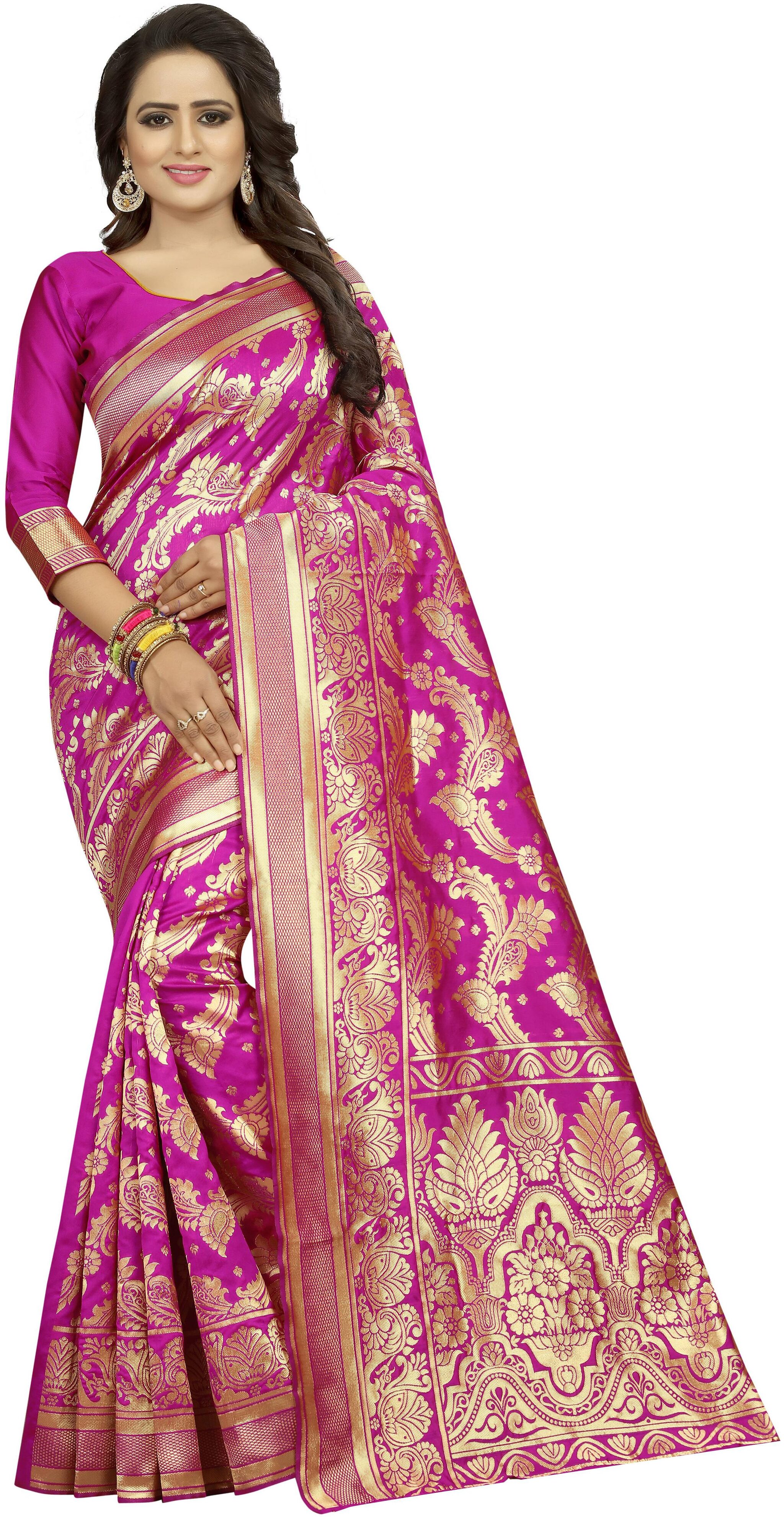 

Satyam Weaves Women Cotton Pink Designer Saree With Blouse