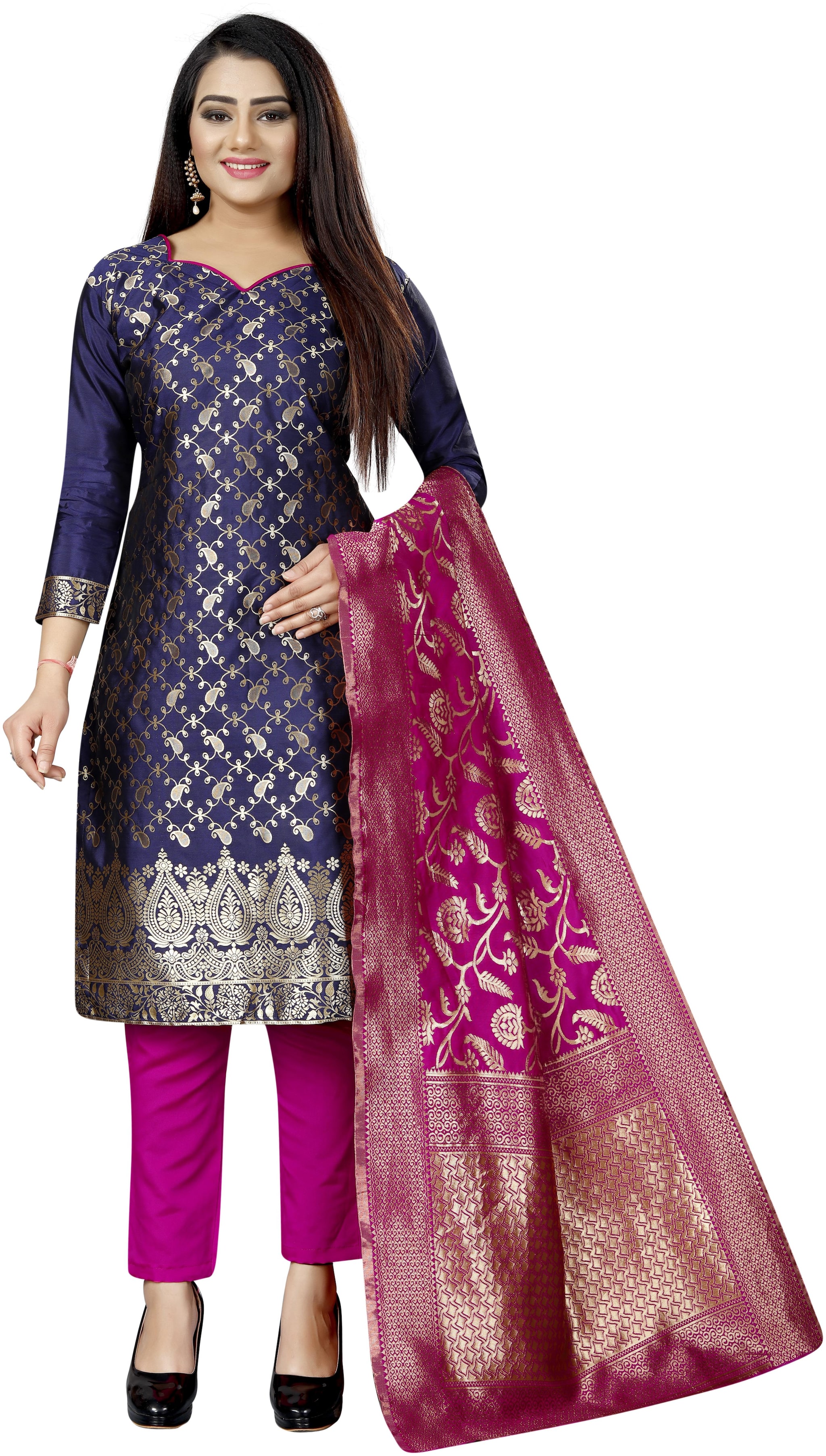 

Satyam Weaves Navy blue Unstitched Kurta with bottom dupatta With dupatta Dress Material