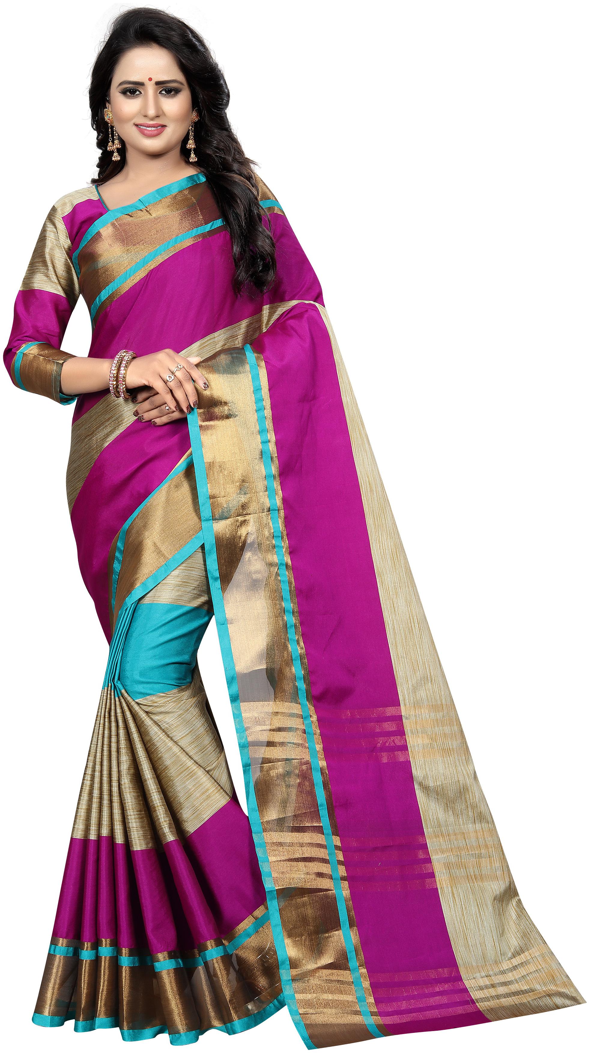 

Satyam Weaves Cotton Striped Multi Designer Saree For Women