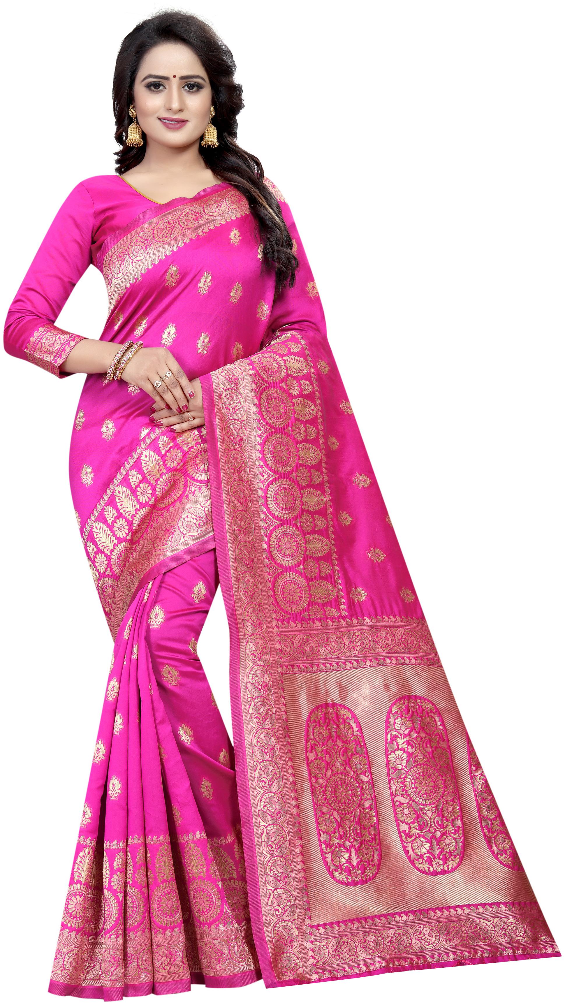 

Satyam Weaves Women Cotton Pink Designer Saree With Blouse