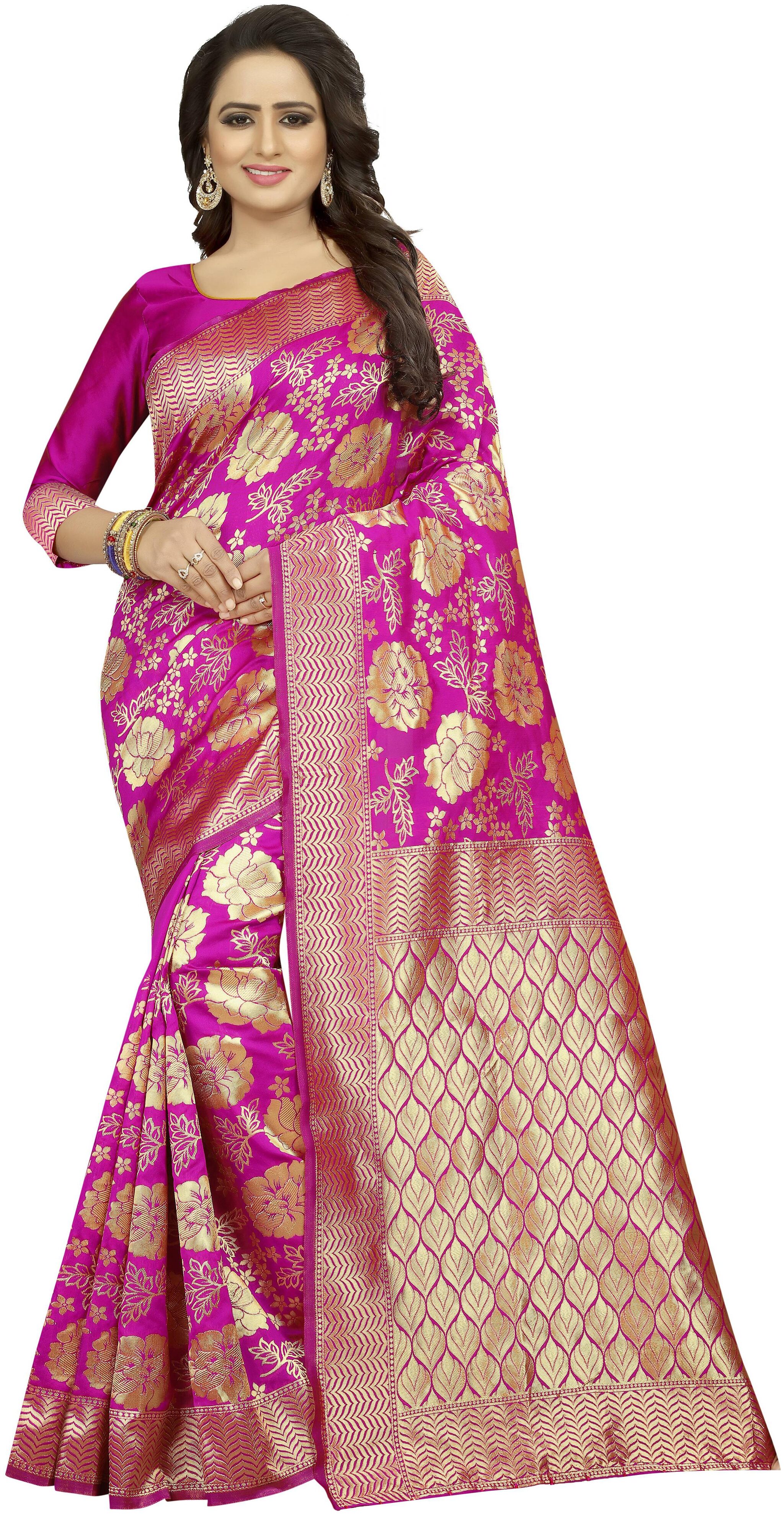 

Satyam Weaves Women Cotton Pink Designer Saree With Blouse