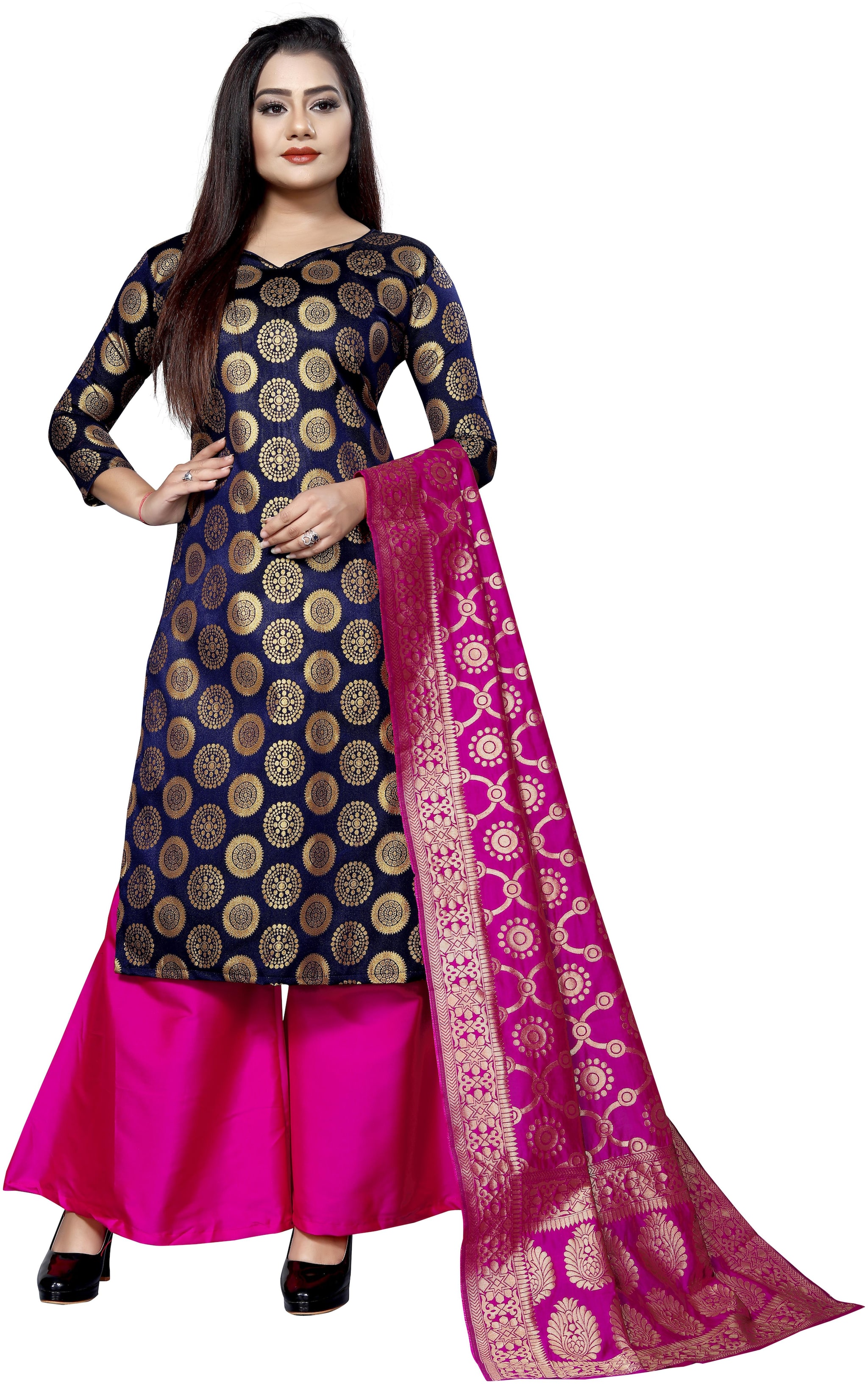 

Satyam Weaves Navy blue Unstitched Kurta with bottom dupatta With dupatta Dress Material