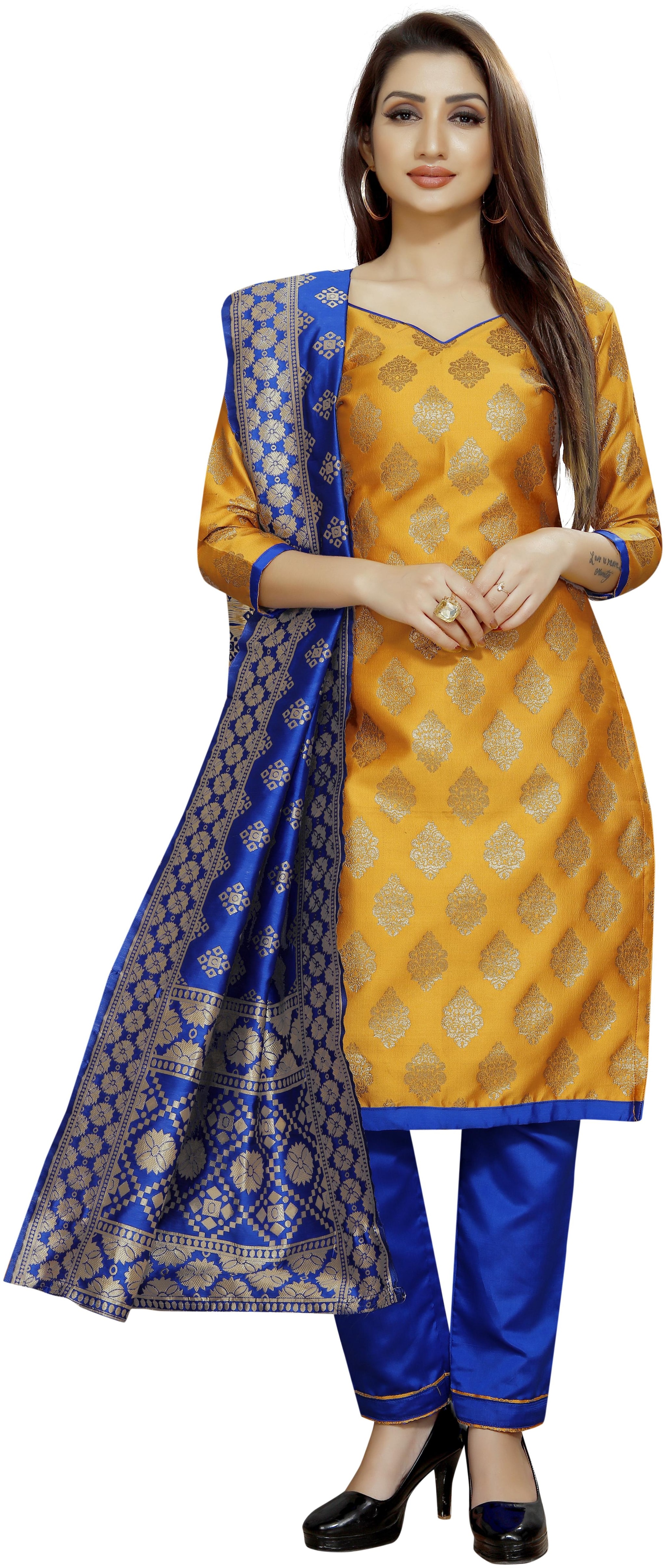 

Satyam Weaves Mustard Unstitched Kurta with bottom dupatta With dupatta Dress Material