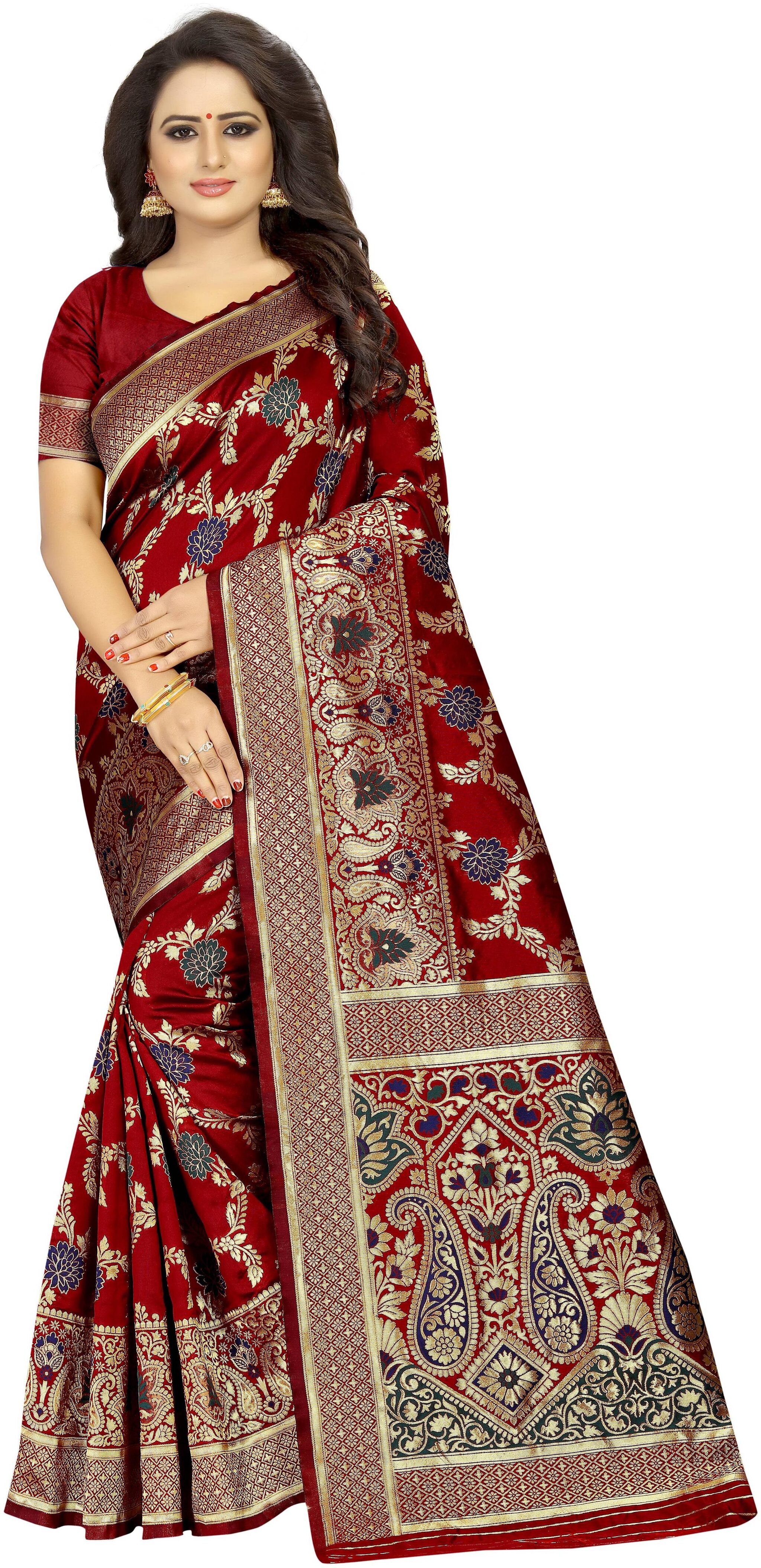 

Satyam Weaves Cotton Floral Maroon Designer Saree For Women