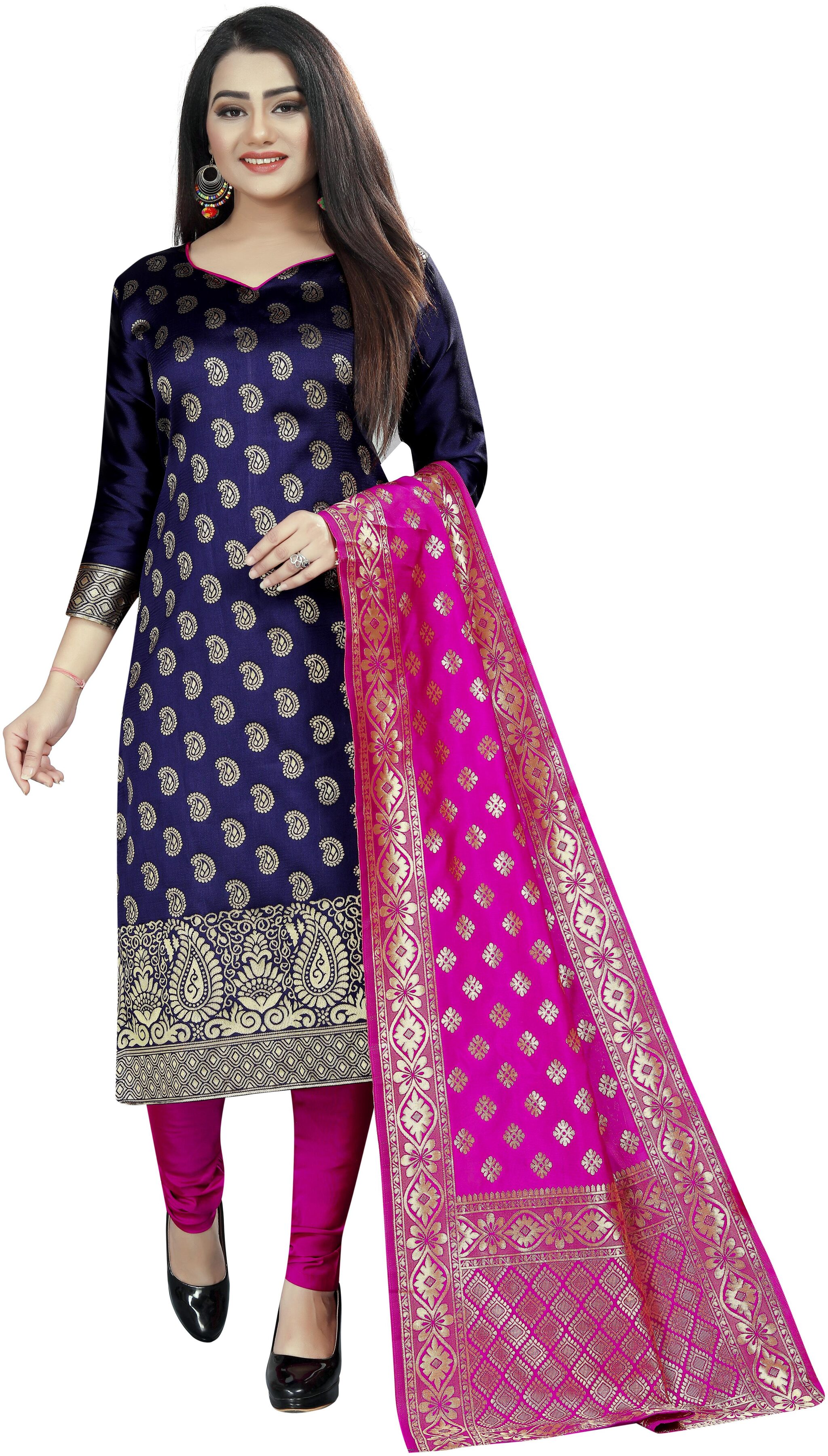 

Satyam Weaves Navy blue Unstitched Kurta with bottom dupatta With dupatta Dress Material