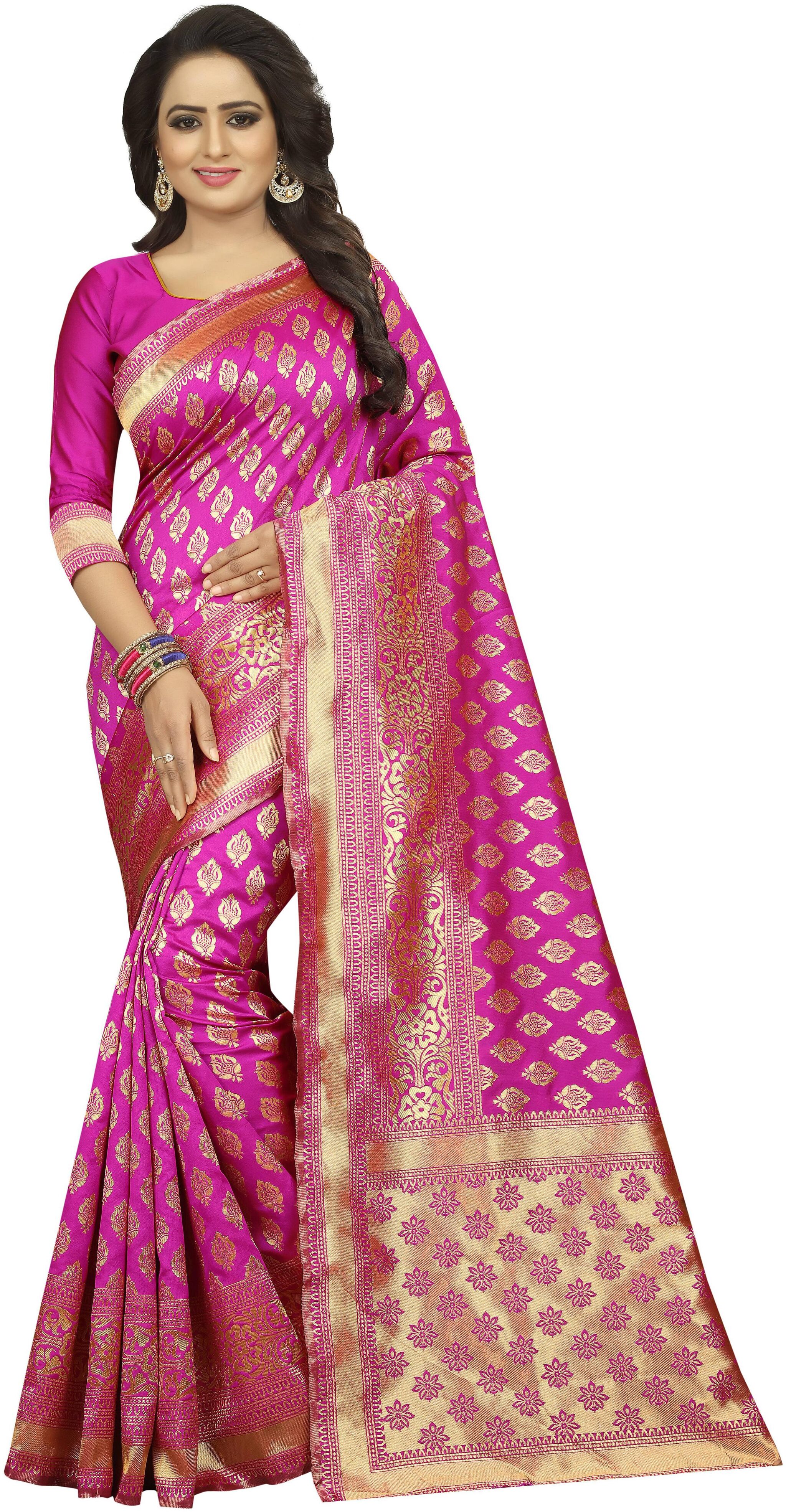 

Satyam Weaves Women Cotton Pink Designer Saree With Blouse