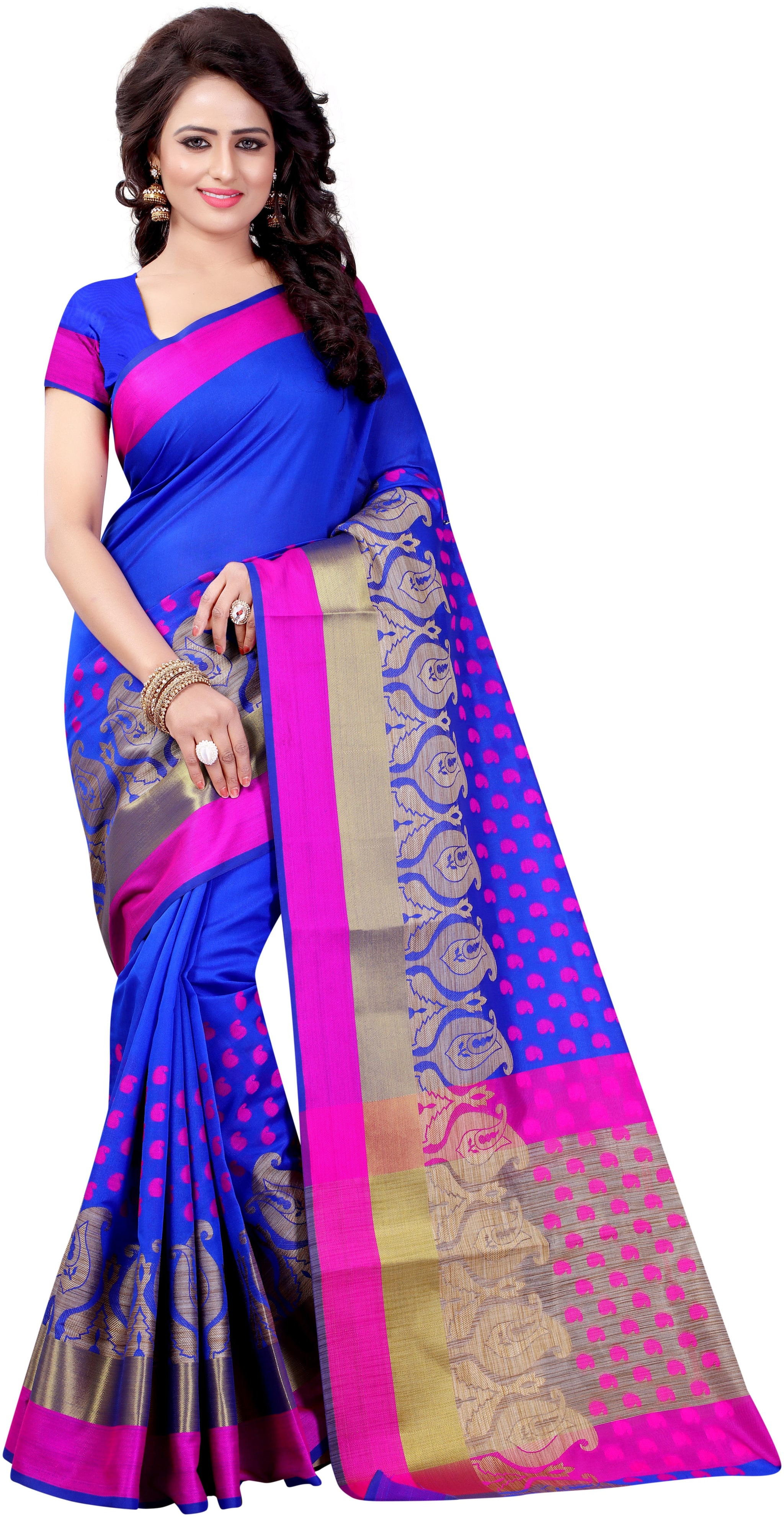 

Satyam Weaves Cotton Printed Blue Designer Saree For Women
