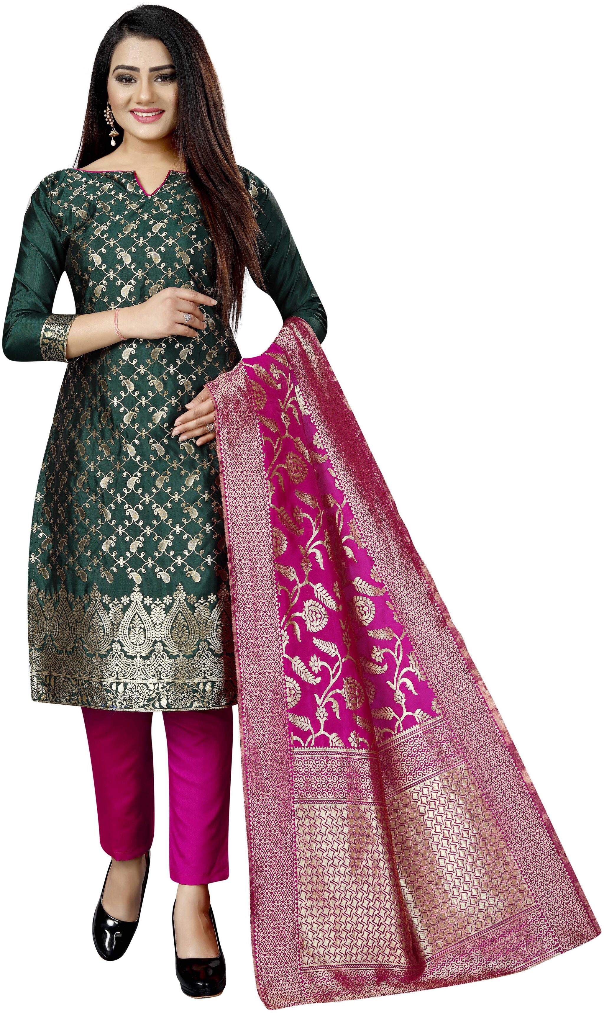 

Satyam Weaves Green Unstitched Kurta with bottom dupatta With dupatta Dress Material