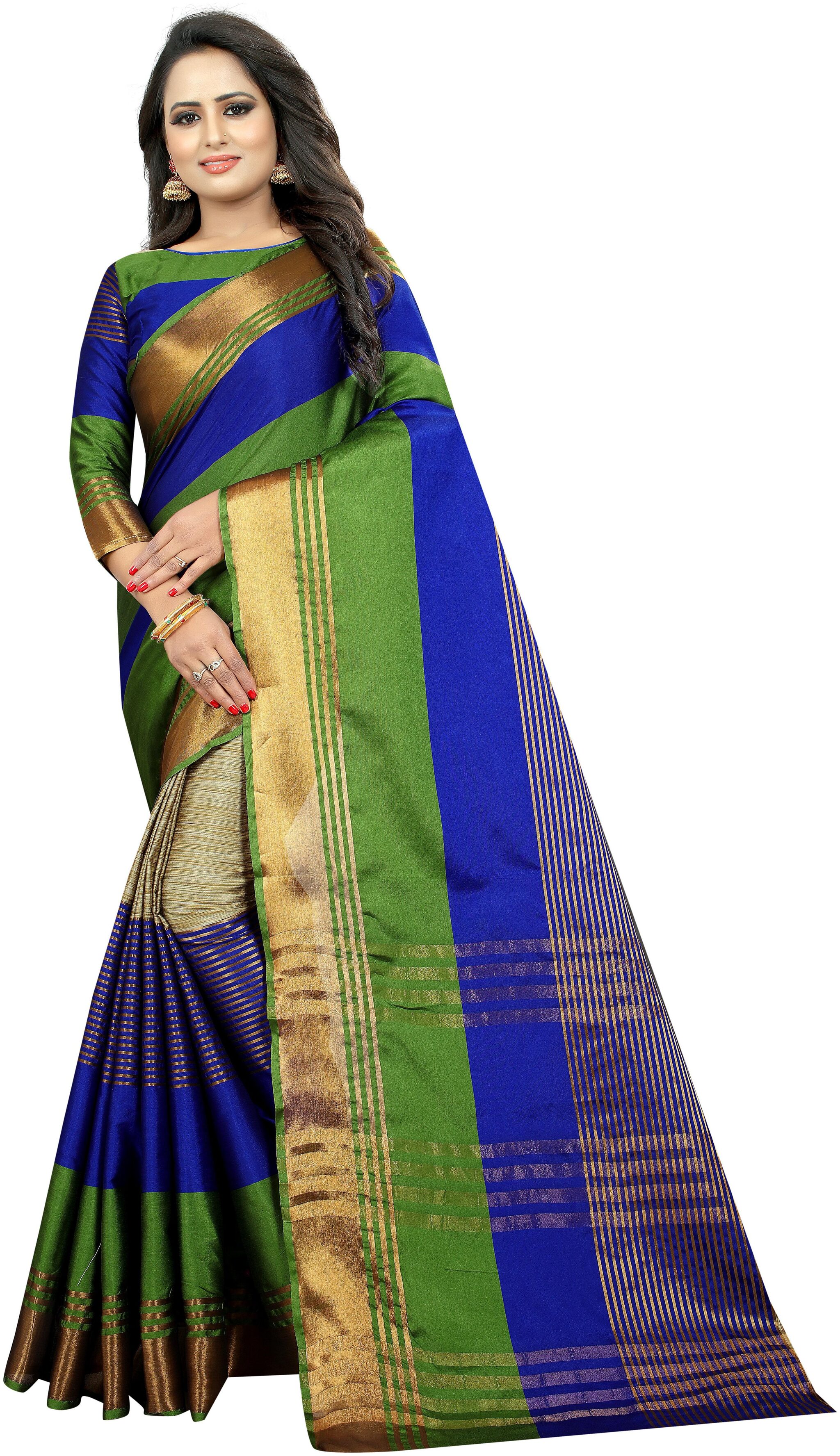 

Satyam Weaves Cotton Striped Multi Designer Saree For Women