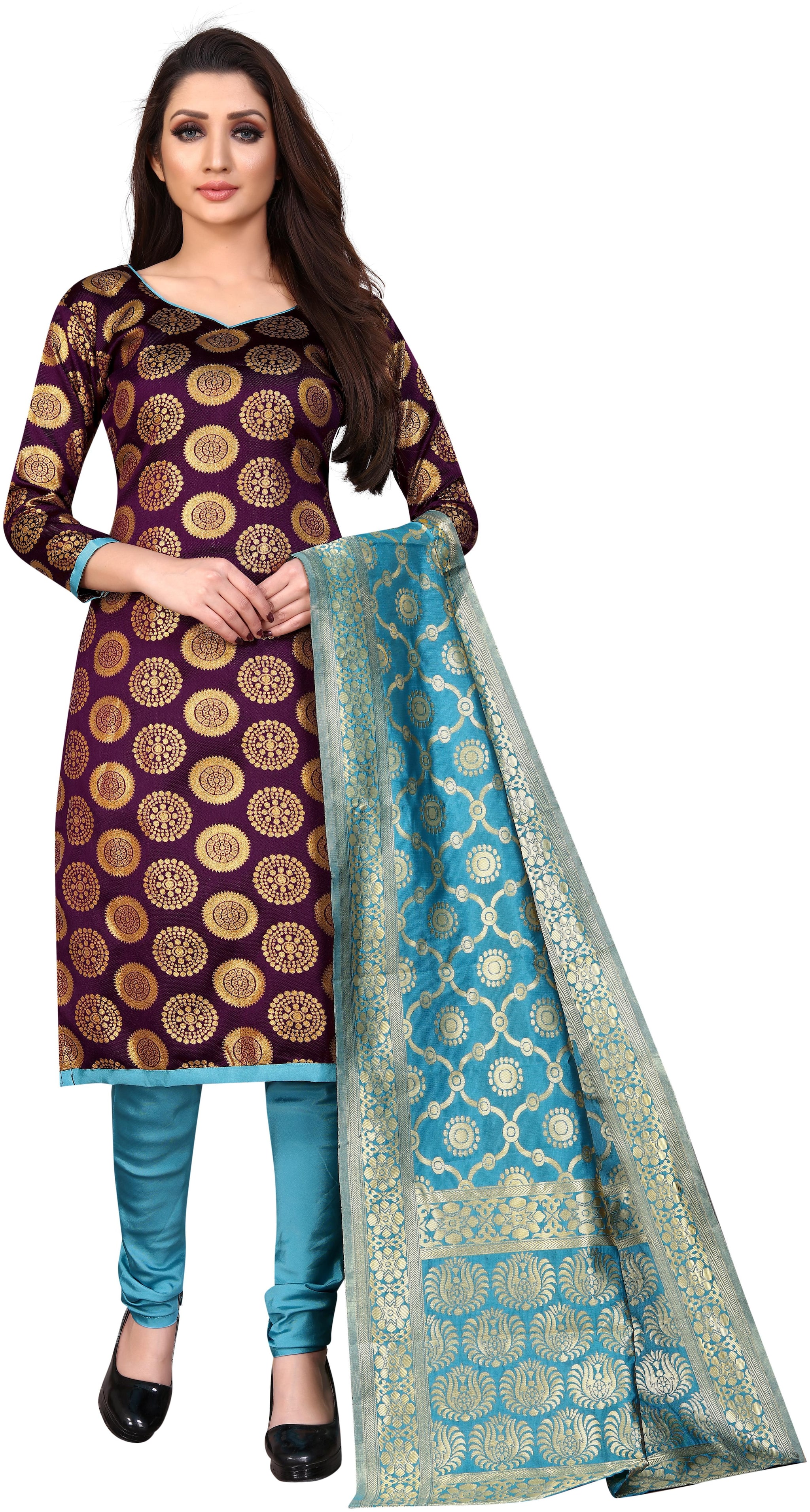 

Satyam Weaves Purple Unstitched Kurta with bottom dupatta With dupatta Dress Material